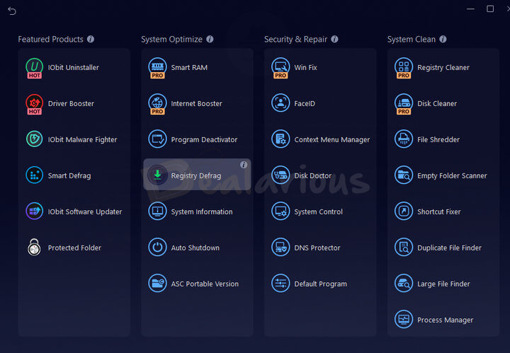 Advanced SystemCare 19 Pro Toolbox showing system optimization, repair, and cleaning tools