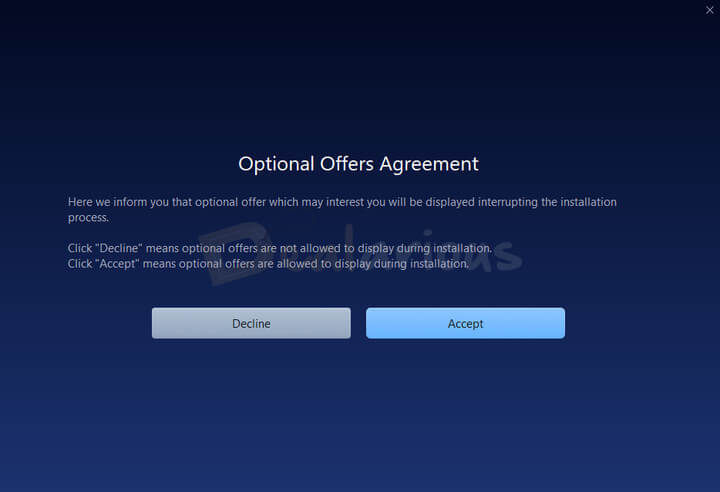 Advanced SystemCare 19 installation screen showing Optional Offers Agreement with Accept and Decline buttons