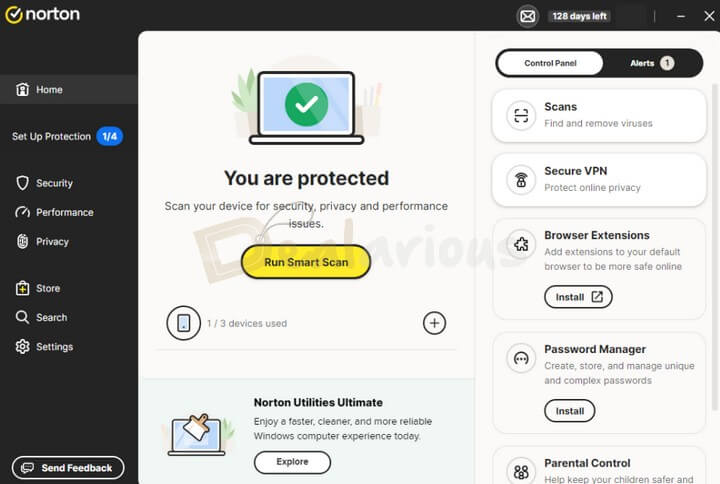 Nortoon 360 antivirus application Interface