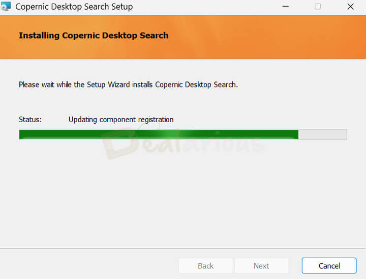 Copernic Desktop Search Installation in progress.