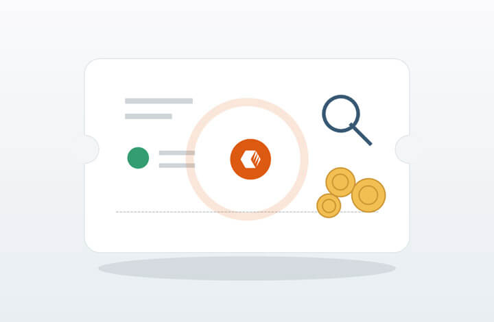 Copernic Desktop Search coupon code image with a centered coupon card, search icon, and savings coins.