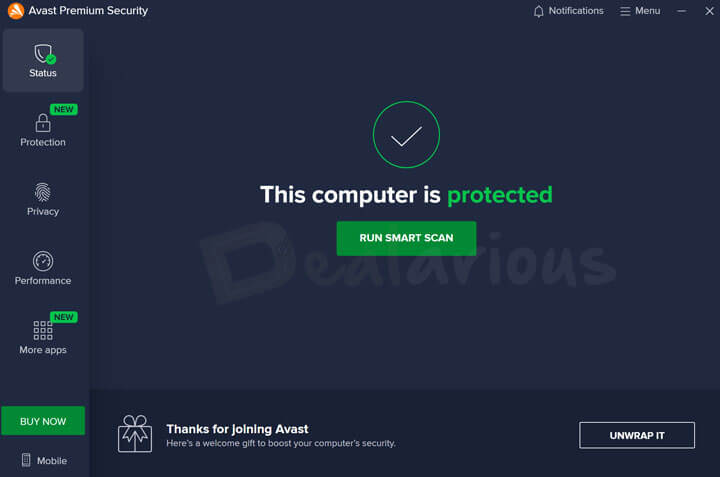Avast Premium Security Home Screen in Ultimate Suite