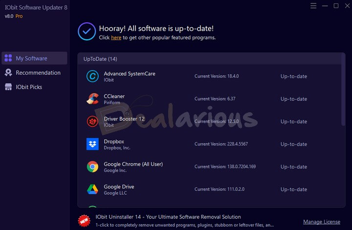 IObit Software Updater Homescreen