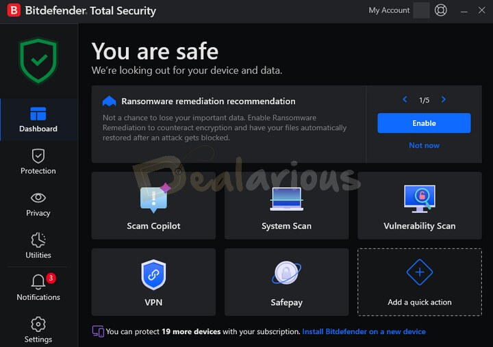 Bitdefender Premium Security dashboard