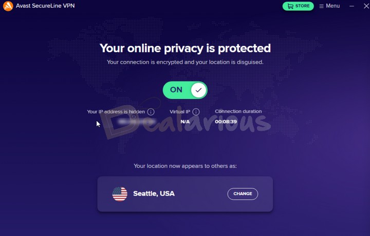 Interface of Avast SecureLine VPN
