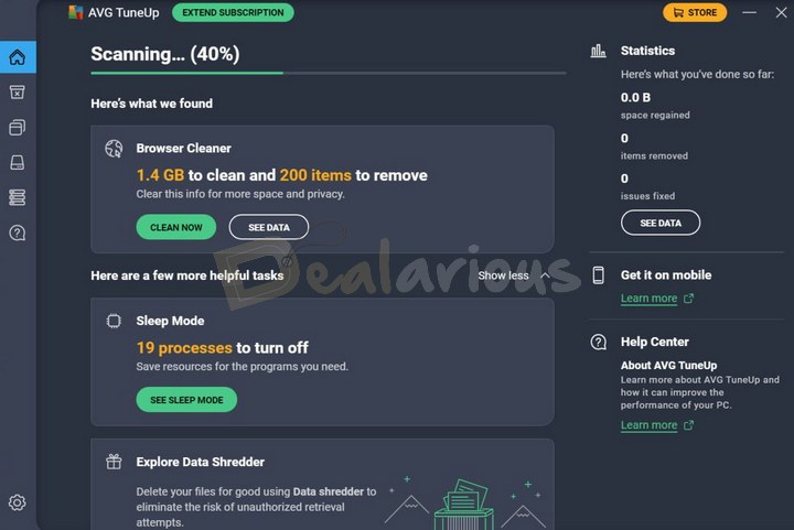 AVG TuneUp Dashboard Interface