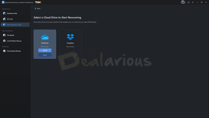 EaseUS Data Recovery Wizard Pro cloud data recovery feature with OneDrive and Dropbox support