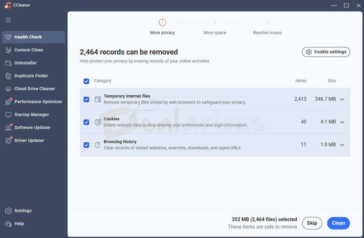 CCleaner Professional 7 Health Check Interface CCleaner Professional 7 Health Check showing browser cleanup results and the updated tools sidebar