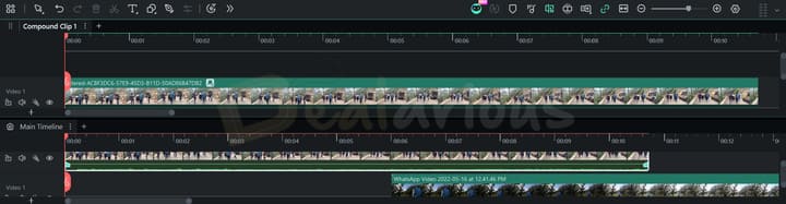 Wondershare Filmora timeline showing a compound clip with video footage arranged for editing.