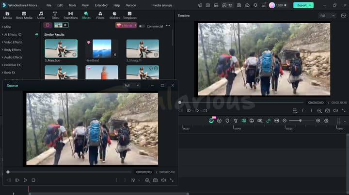 Source and timeline preview editing feature with dual video panels